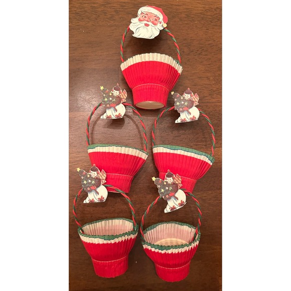Vintage Christmas‎ Crepe Paper Nut Cups Set UNUSED Santa Snowman EXC COND!